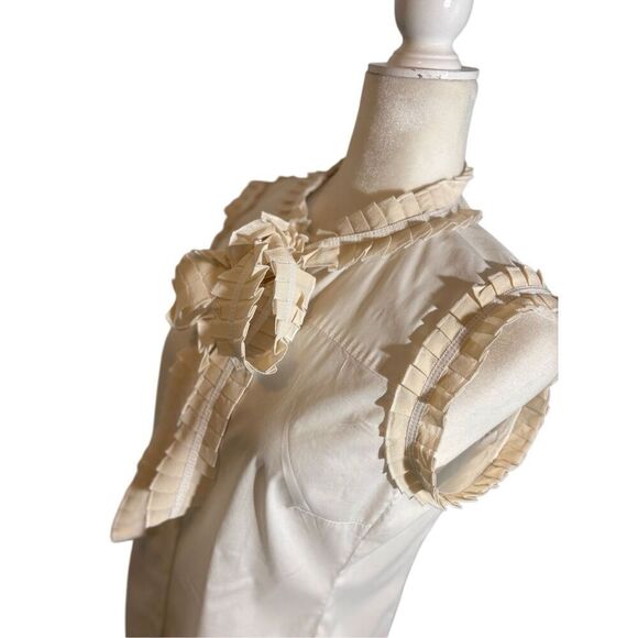 Tory Burch Prudence cream colored sleeveless blouse with ruffles neck tie - 2 - Picture 2 of 9